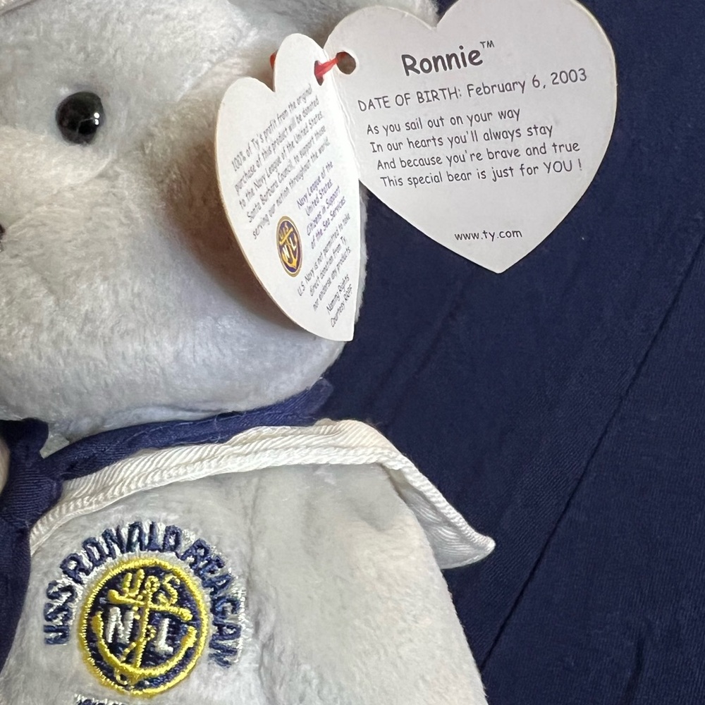 NWT - CVN 76 - USS RONALD REAGAN - Ty Beanie Babies Navy Gray Sailor Bear - Picture 5 of 7